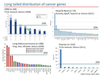 여러 암종에서 암 유전자의 long tail (Getz G, AACR Annual Meeting 2017)