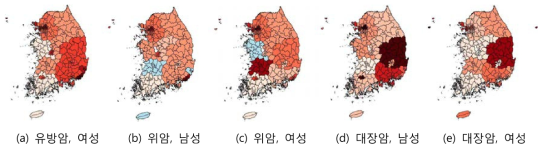 지역별 암 검진 수검률 변화 추이 (2007-2009년 vs. 2010-2012년)