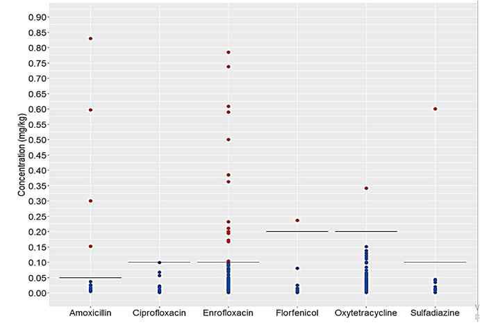 Concentrations of violating the Korean MRLs for veterinary drugs