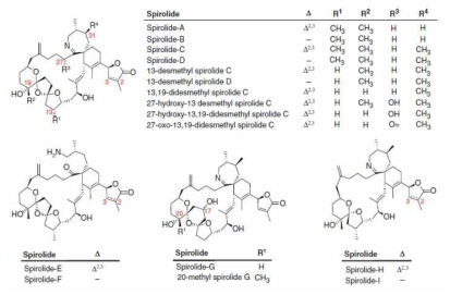 Spirolide toxins 및 이성질체 출처: Gopalakrishnakone et al. (2017)