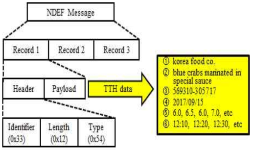 TTH 데이터를 전송하기 위한 NDEF 메시지 구조