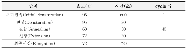 유전자변형 콩 표준 플라스미드 검증용 PCR 반응액 조건