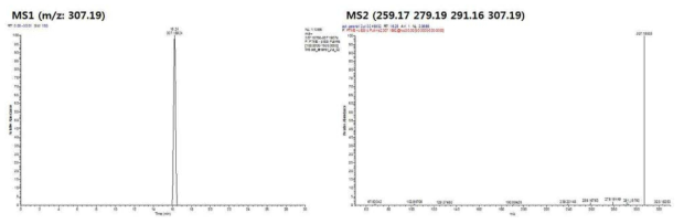 Zeranol 유래 활성 대사체 후보물질(m/z 307)의 fragmentary pattern