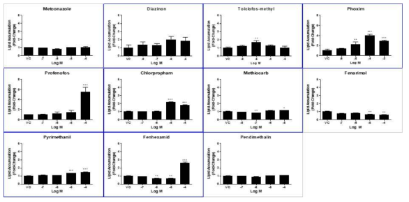 에스트로겐성 농약의 lipid accumulation 결과