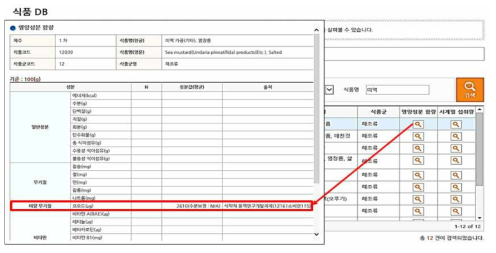 요오드 성분 DB 구축 화면