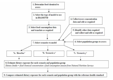 An example of the steps in undertaking a dietary exposure assessment using DIAMOND