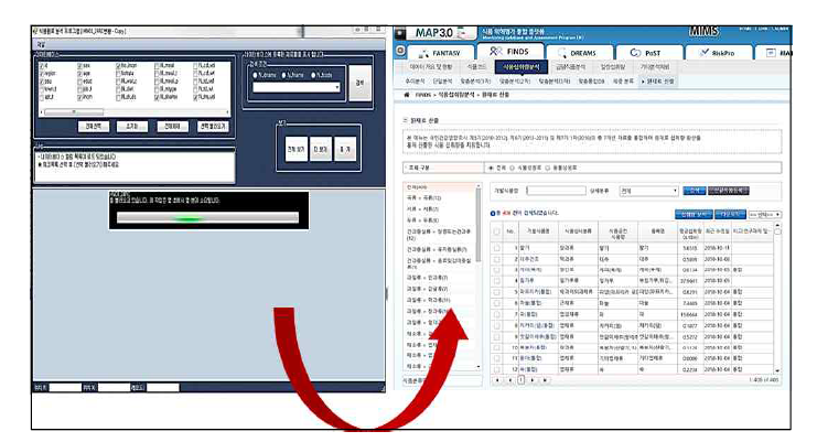 MIMS/MAP 내 원재료 산출 시스템 구축 화면