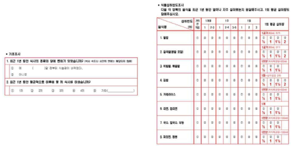 식품섭취빈도 조사지