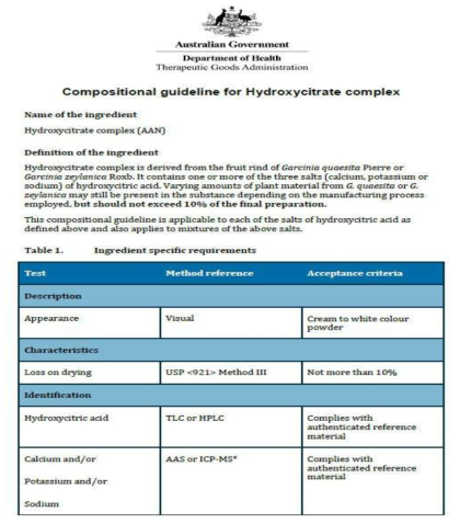 호주치료의약품국(Therapeutic Goods Administration)의Compositional guideline