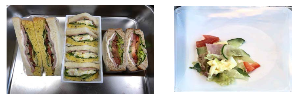 시험법 개선에 사용된 샌드위치 시료(왼쪽), 세절 후 샌드위치 시료(오른쪽)