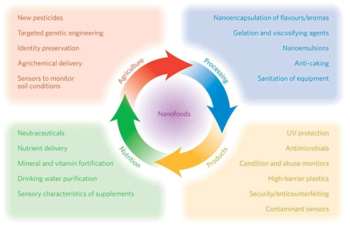 식품분야에서 나노기술의 응용 분야(Duncan, 2011)