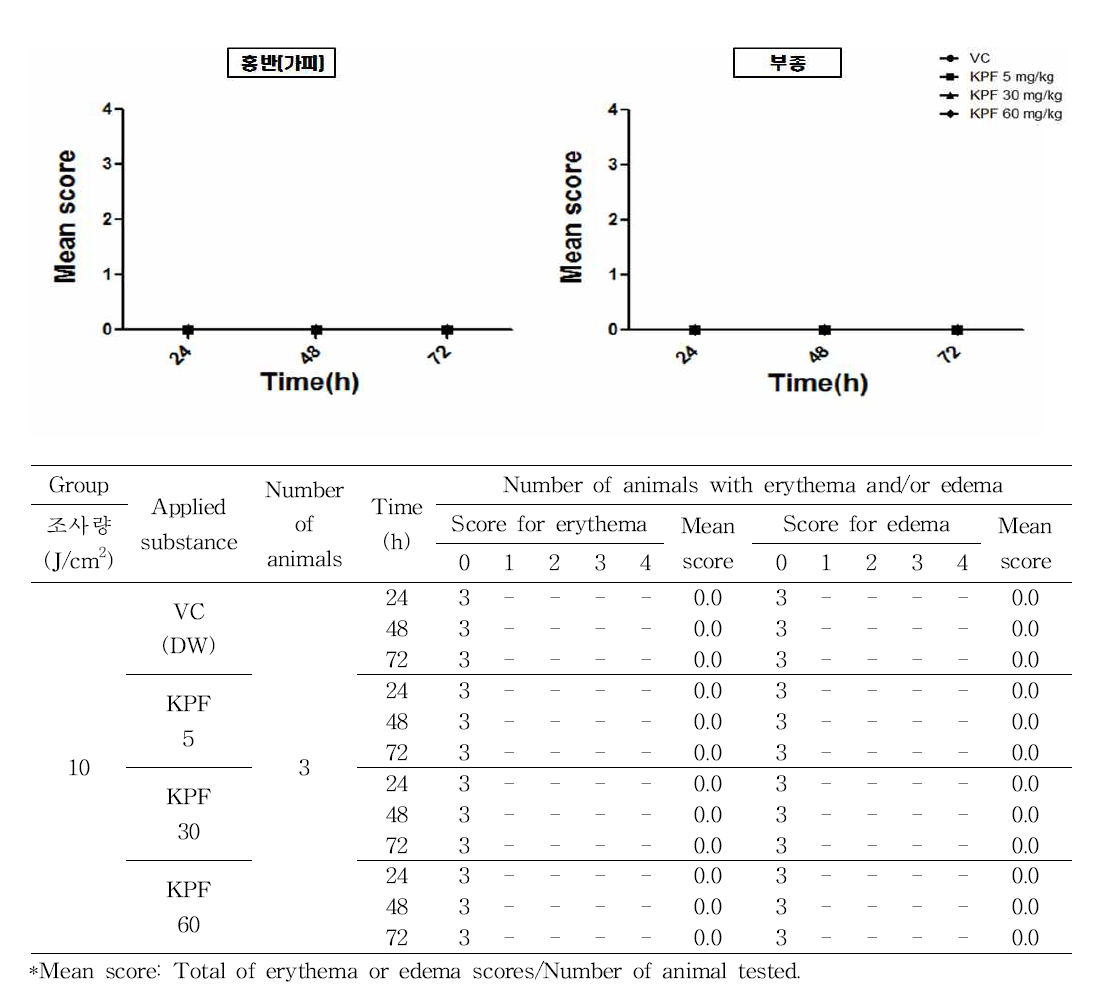 In vivo 실험에 대한 KPF의 광독성시험 결과