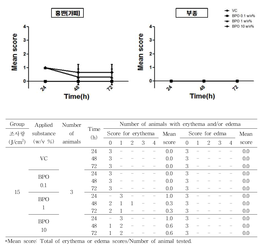In vivo 실험에 대한 BPO의 광독성 시험 결과