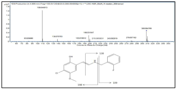 25C-NBF 대사체 M2(O-demethylation+dehydrogenation)의 구조 규명