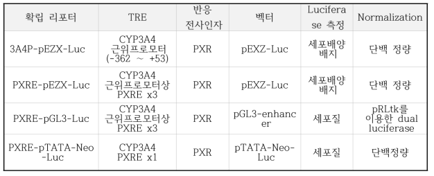 확립한 PXR의 TRE 리포터