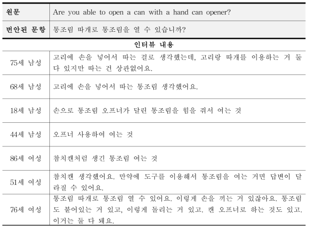 1차 인지적 인터뷰에서 어려움 표시한 문항 예시