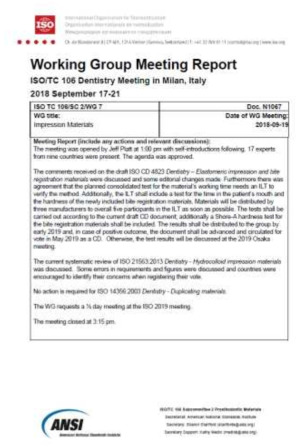 치과용알지네이트인상재를 포함한 치과용 인상재 관련 회의 결과 요약