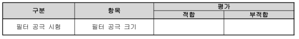 필터 공극 시험의 기록표