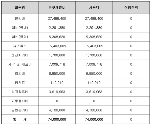 연구개발비 집행내역 (단위 : 원)