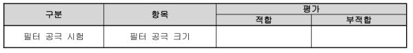 필터 공극 시험의 기록표 예시