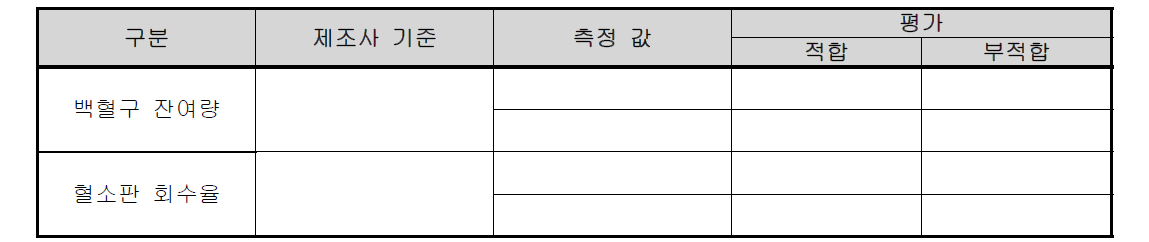 백혈구 잔여량/혈소판 회수율 기록표