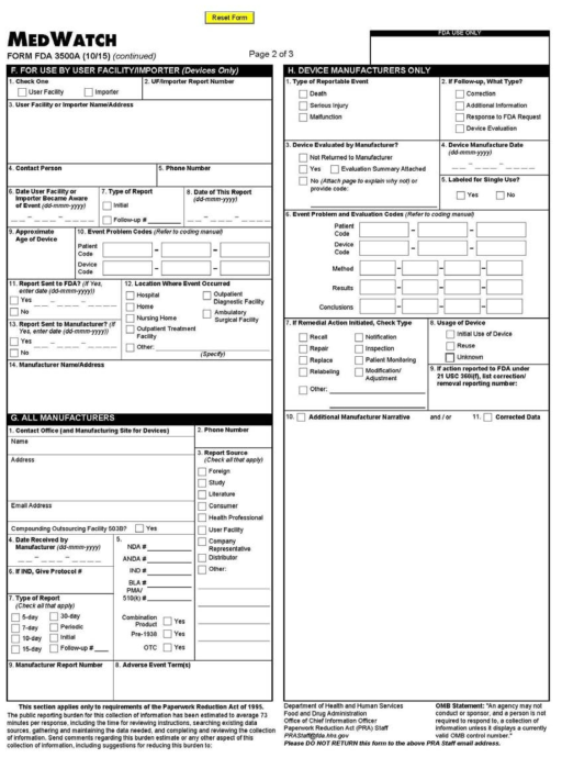 미국 FDA form 3500A-2/3