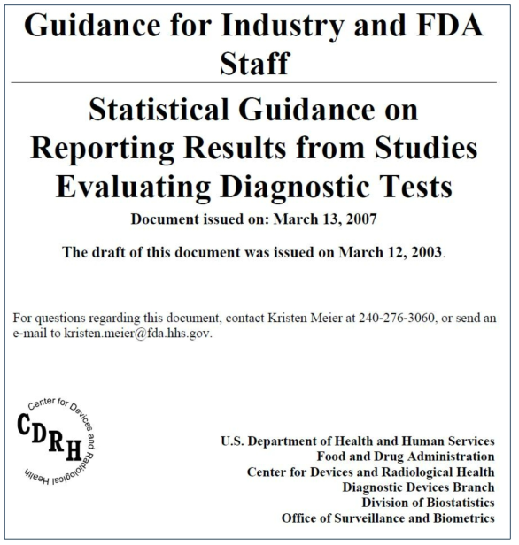 FDA 2007 진단 검사 평가 연구 보고서 결과에 대한 통계 지침