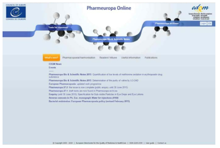 유럽약전포럼(Pharmeuropa) 웹사이트