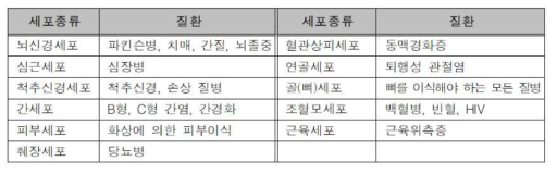 다양한 질병 치료에 적용 가능한 세포들 예시