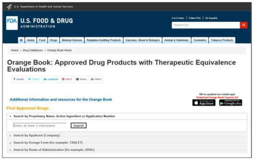 FDA의 orange book database