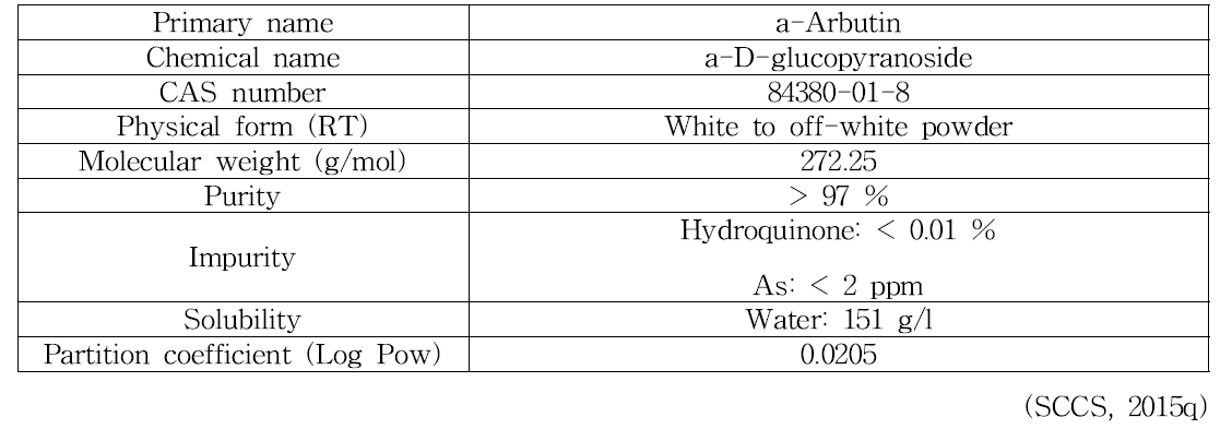 a-Arbutin의 물리화학적 특징