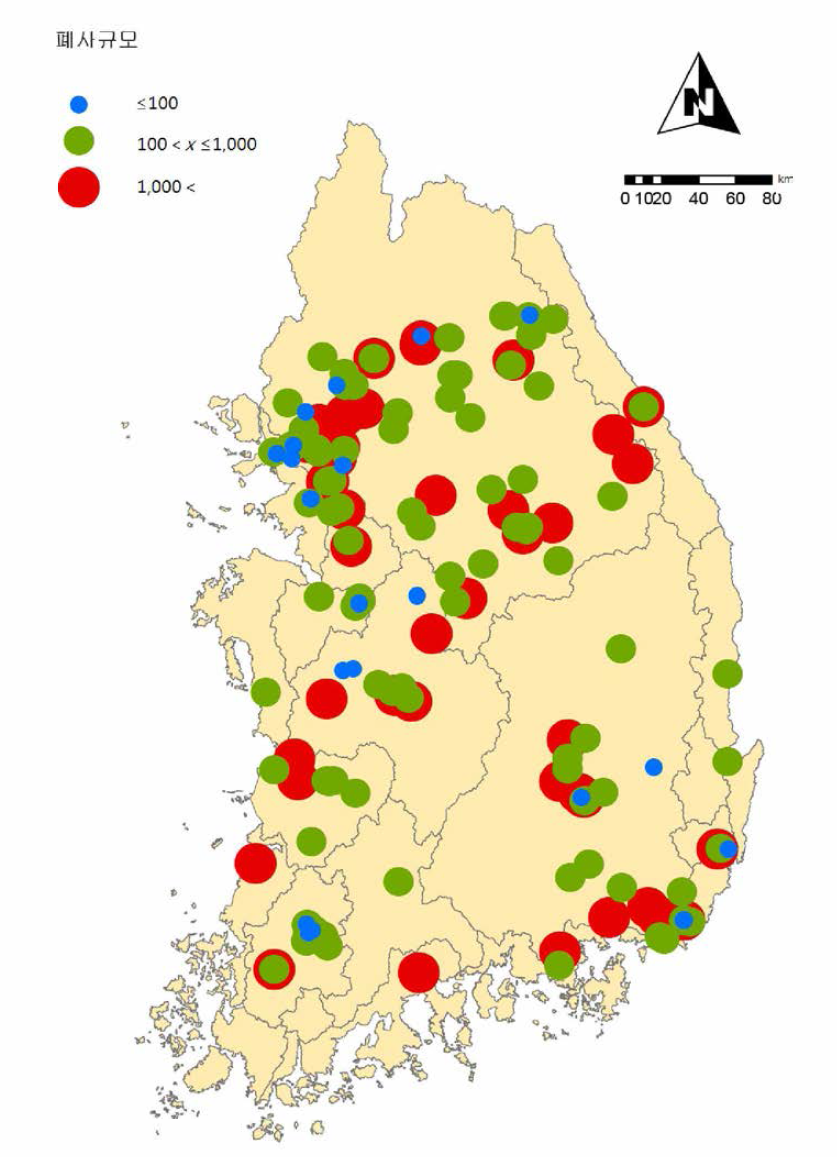 ’00~ ’18년 폐사규모별 어류폐사 공간적 발생현황