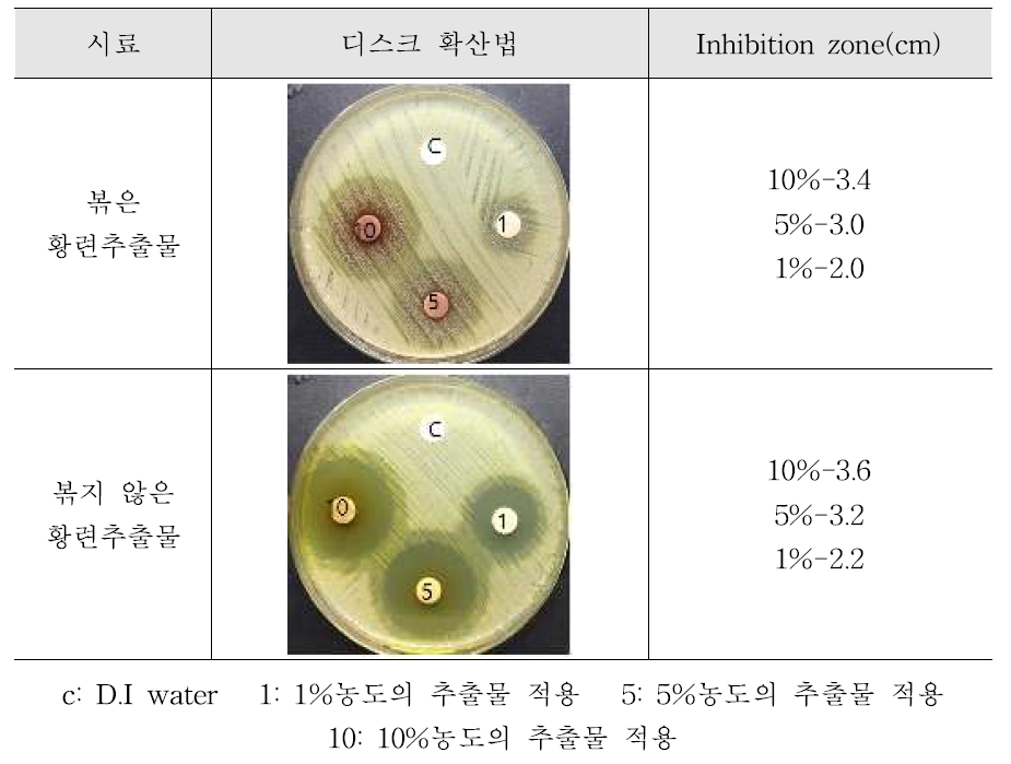 황련 추출물의 Staphylococcus aureus 에 대한 항균 효과