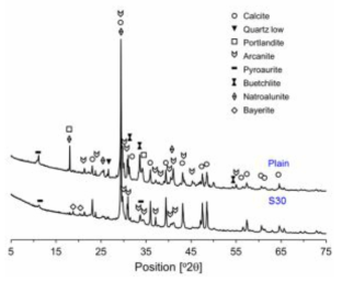 균열면 균열치유 생성물 XRD Pattern – Plain, S30