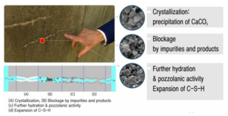 균열 면에서 발생하는 반응에 의한 자기치유 메커니즘