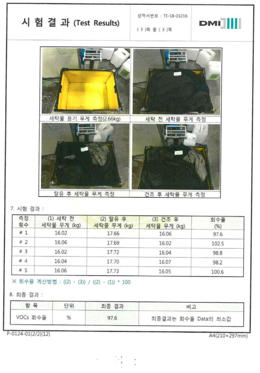 시제품 회수율 성능평가 (현장설치 후 측정)