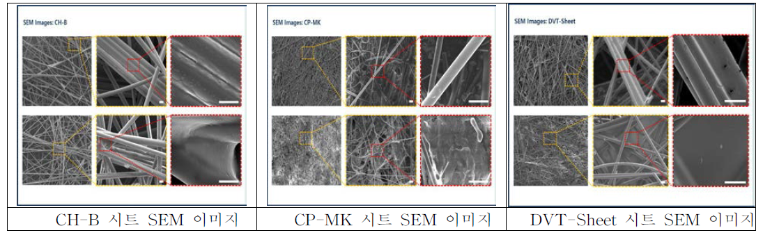 Sheet 종류별 SEM이미지 사진