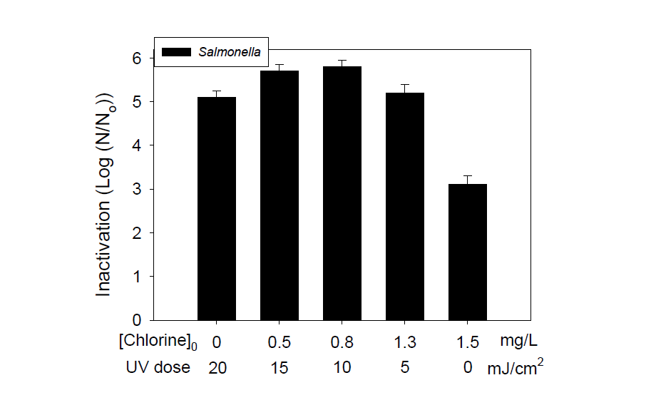 전 전해염소/ 후 자외선 소독에 의한 살모넬라의 불활성화