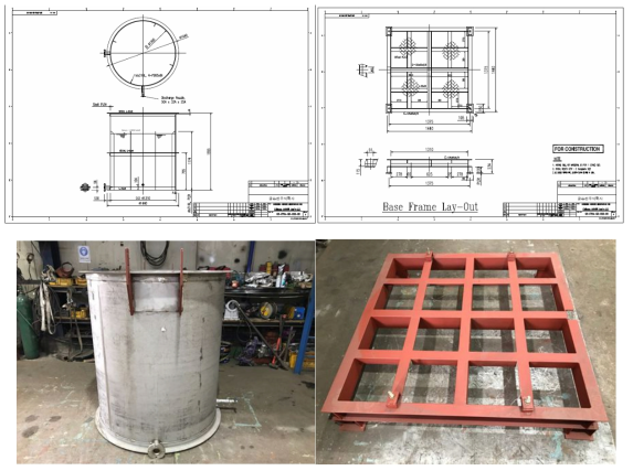 Mixer tank & base frame-1 설계 도면 및 장치사진