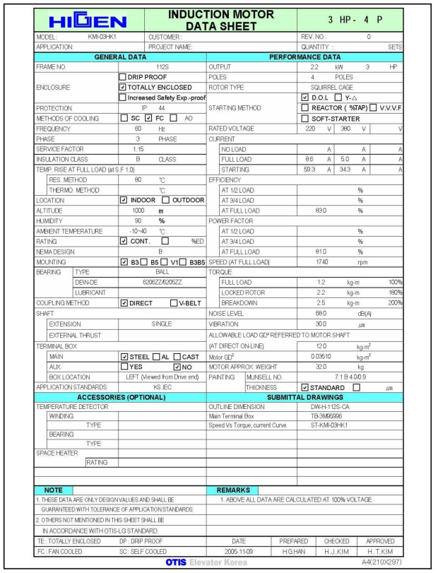 구동 모터 Data Sheet