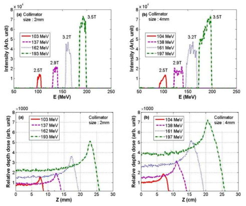 콜리메이터의 크기에 따른 이온빔 특성 및 선량분포의 변화