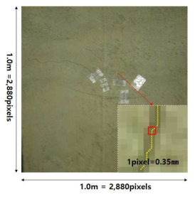 0.3mm 균열 검출을 위한 촬영 면적(1.0m×1.0m)과 픽셀 크기