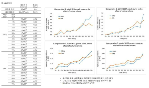 배양 부피에 따른 B. afzelii S13의 성장속도 비교분석 결과