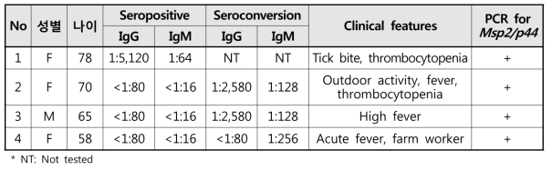 msp2/p44 유전자가 확인된 아나플라즈마증 환자 관련 정보