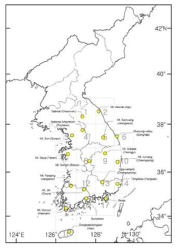 전국 구획 격자 및 조사지역