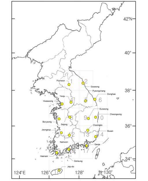 전국 구획 격자 및 조사지역