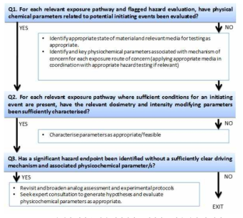 유해성 평가를 위한 의사결정 프레임워크 일부(인체 및 환경) 출처 : OECD WPMN Guideline ENV/CHEM/NANO (2017)8(2)