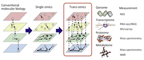 Trans-omic network across multiple omic layers (Katsuyuki et al., 2016. Trends. Biotechnol.)