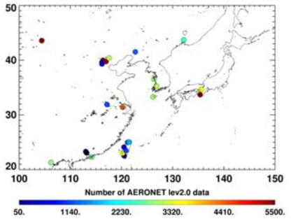 AERONET 24 sites located in East Asia. AERONET Inversion data are used as reference