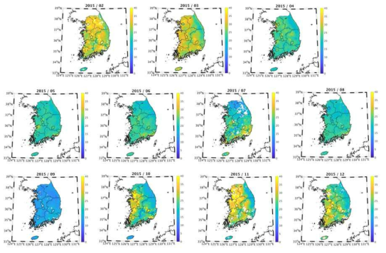 Satellite-derived PM2.5 monthly map using real-time monitoring in 2015